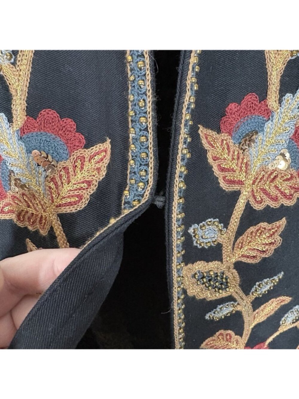 Soft Surroundings Womn S Black Boho Floral Embroidered Beaded Alamosa Jacket NWT - Picture 9 of 15